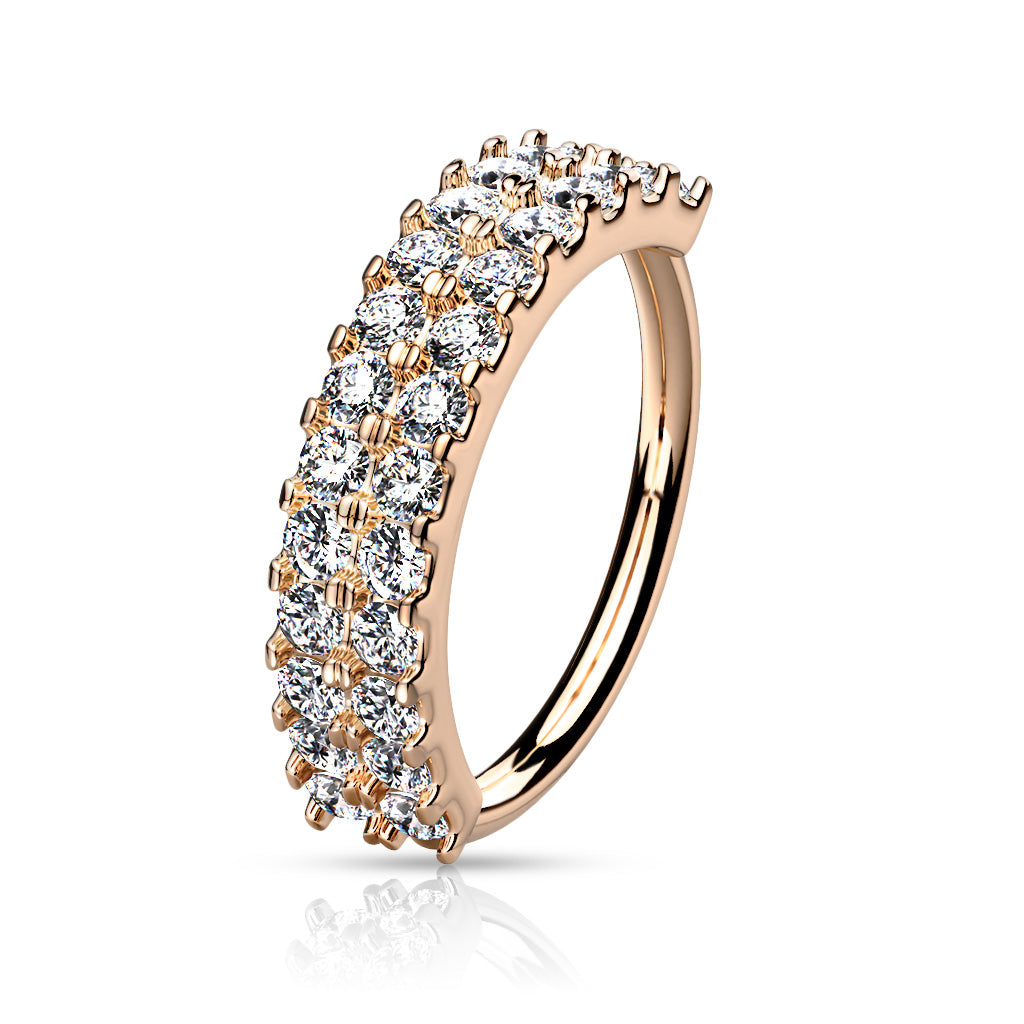 Double Lined CZ Half Circle Bendable Hoop - Rose Gold/Clear