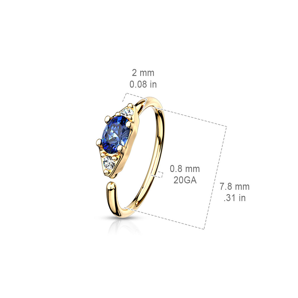 Double CZ With Prong Set Oval CZ Center Bendable Nose Cartilage Hoop Rings size chart