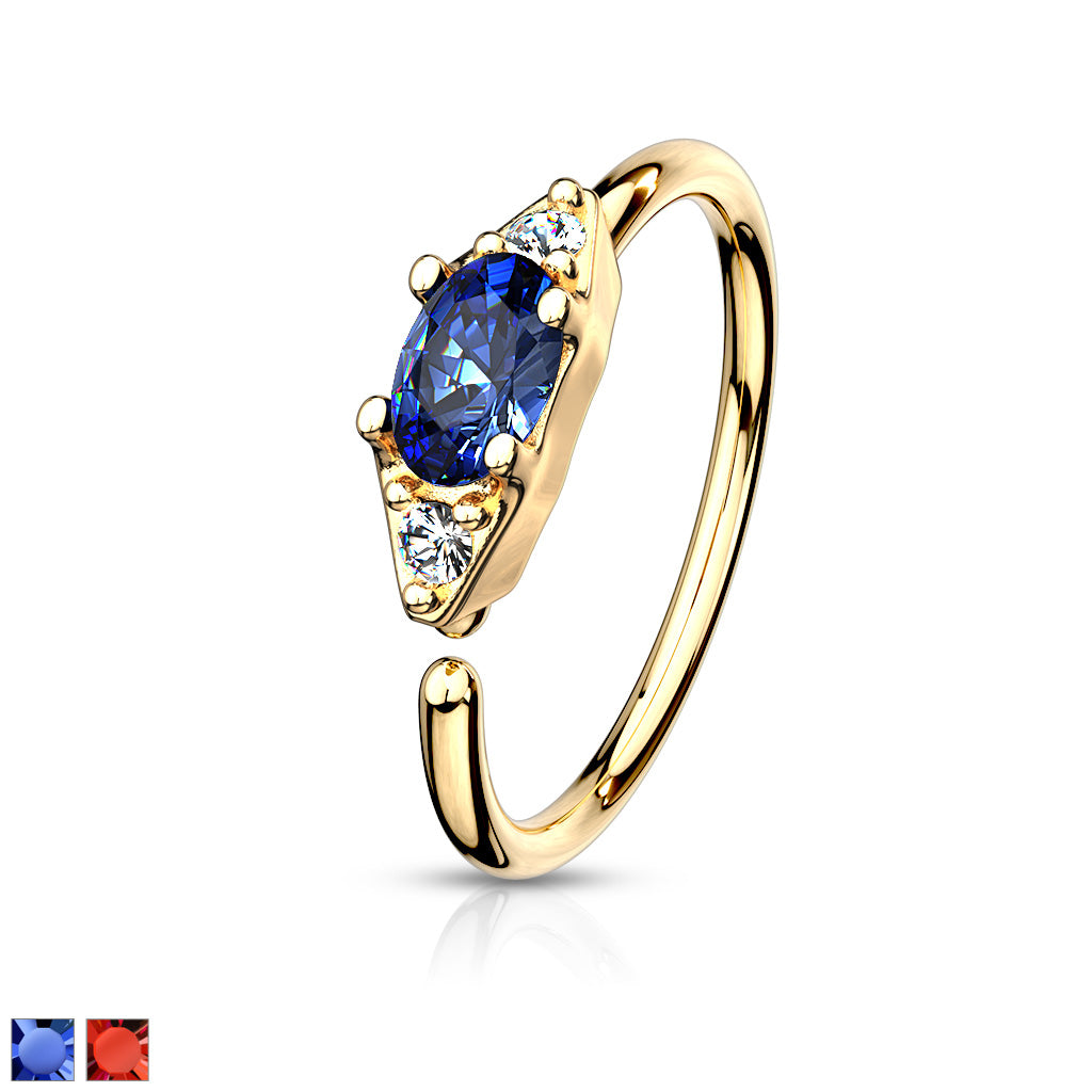Double CZ With Prong Set Oval CZ Center Bendable Nose Cartilage Hoop Rings - all colors