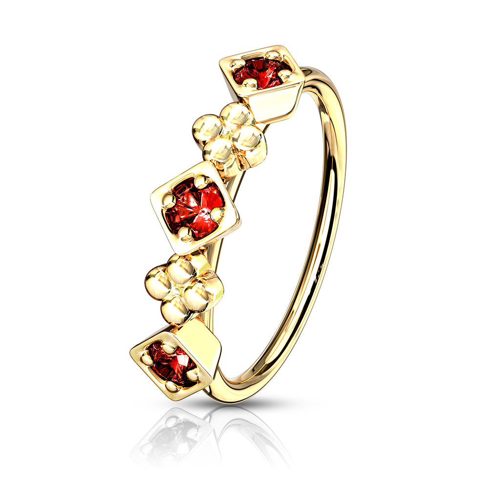 Lined CZ Set Squares and Flowers Bendable Nose, Cartilage Hoop Rings - Red