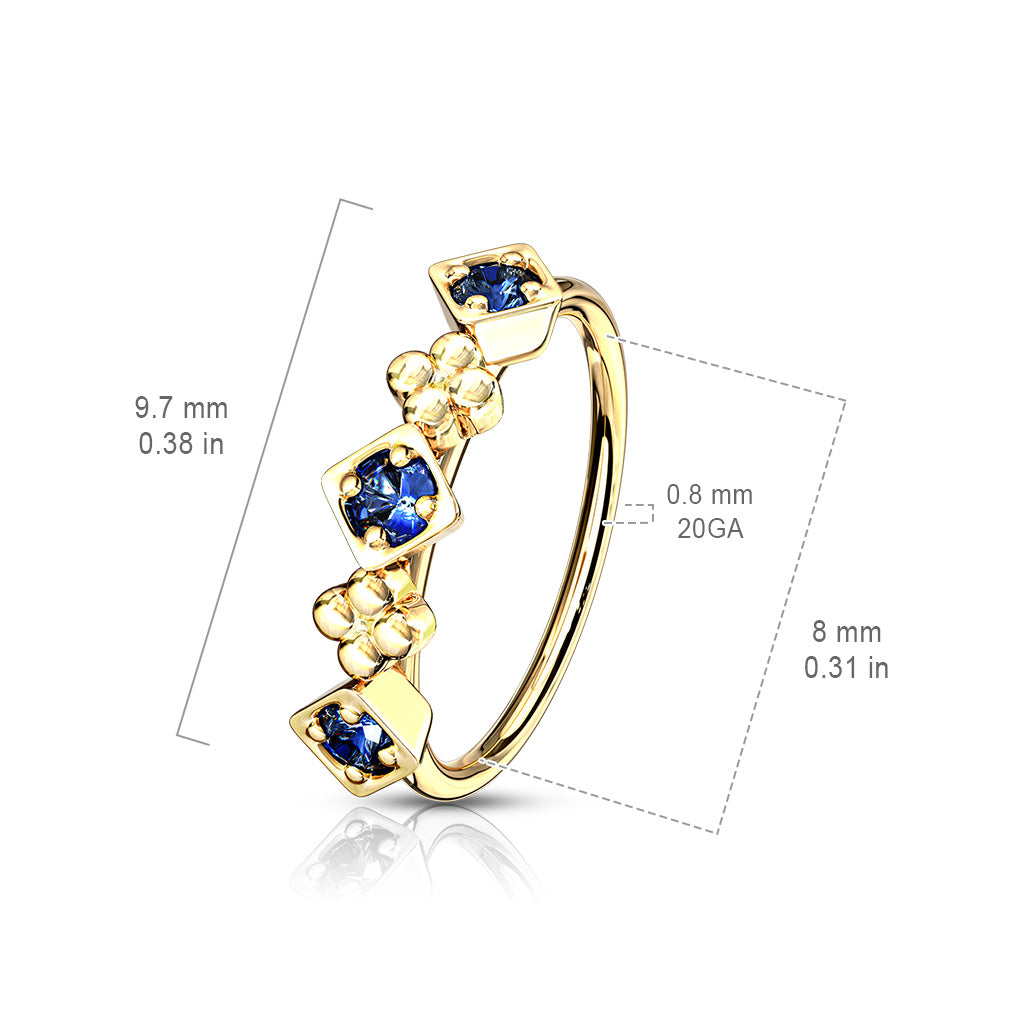 Lined CZ Set Squares and Flowers Bendable Nose, Cartilage Hoop Rings size chart