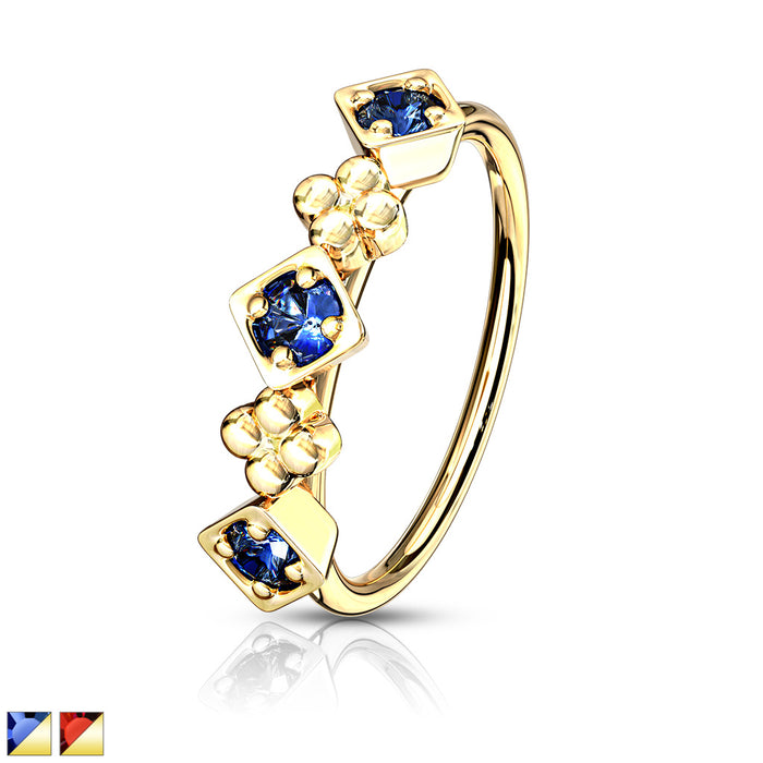 Lined CZ Set Squares And Flowers Bendable Nose And Cartilage Hoop Rings