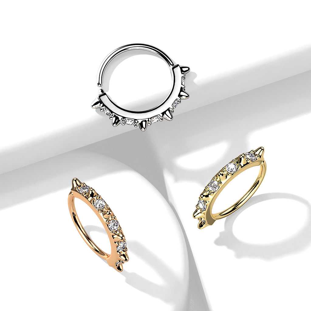 Spikes With CZ In Between Bendable Hoop - all colors