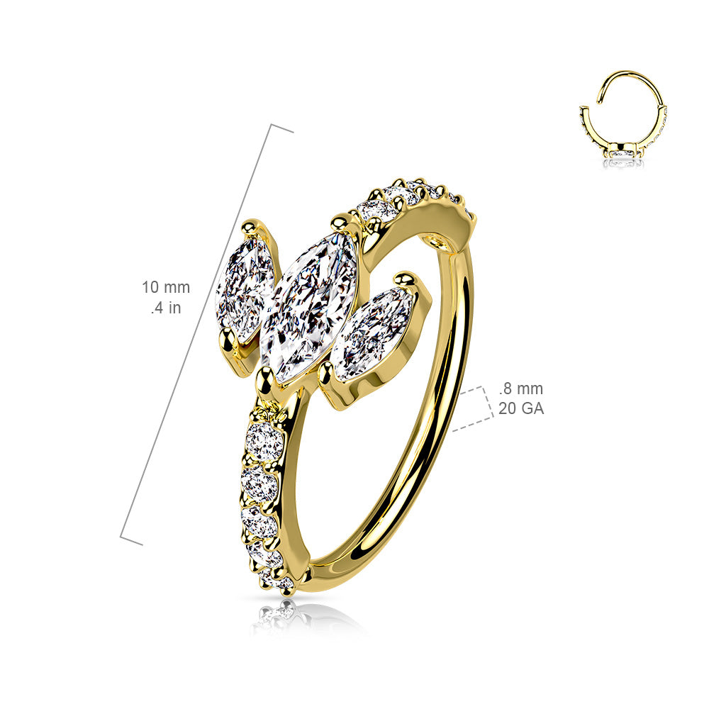 Triple Marquise CZ Top With CZ Paved Sides Bendable Hoop size chart