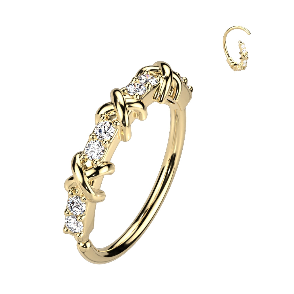 Alternating Pave CZ and Criss Cross Bendable Hoop - Gold/Clear