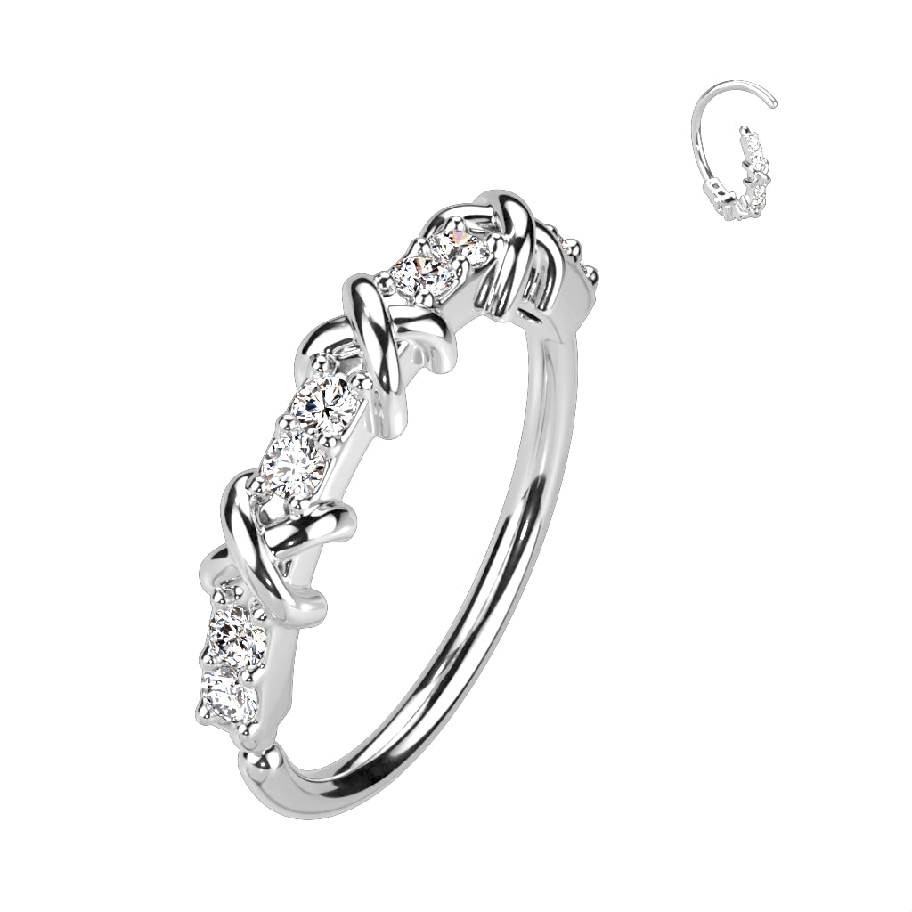 Alternating Pave CZ and Criss Cross Bendable Hoop - Platinum/Clear