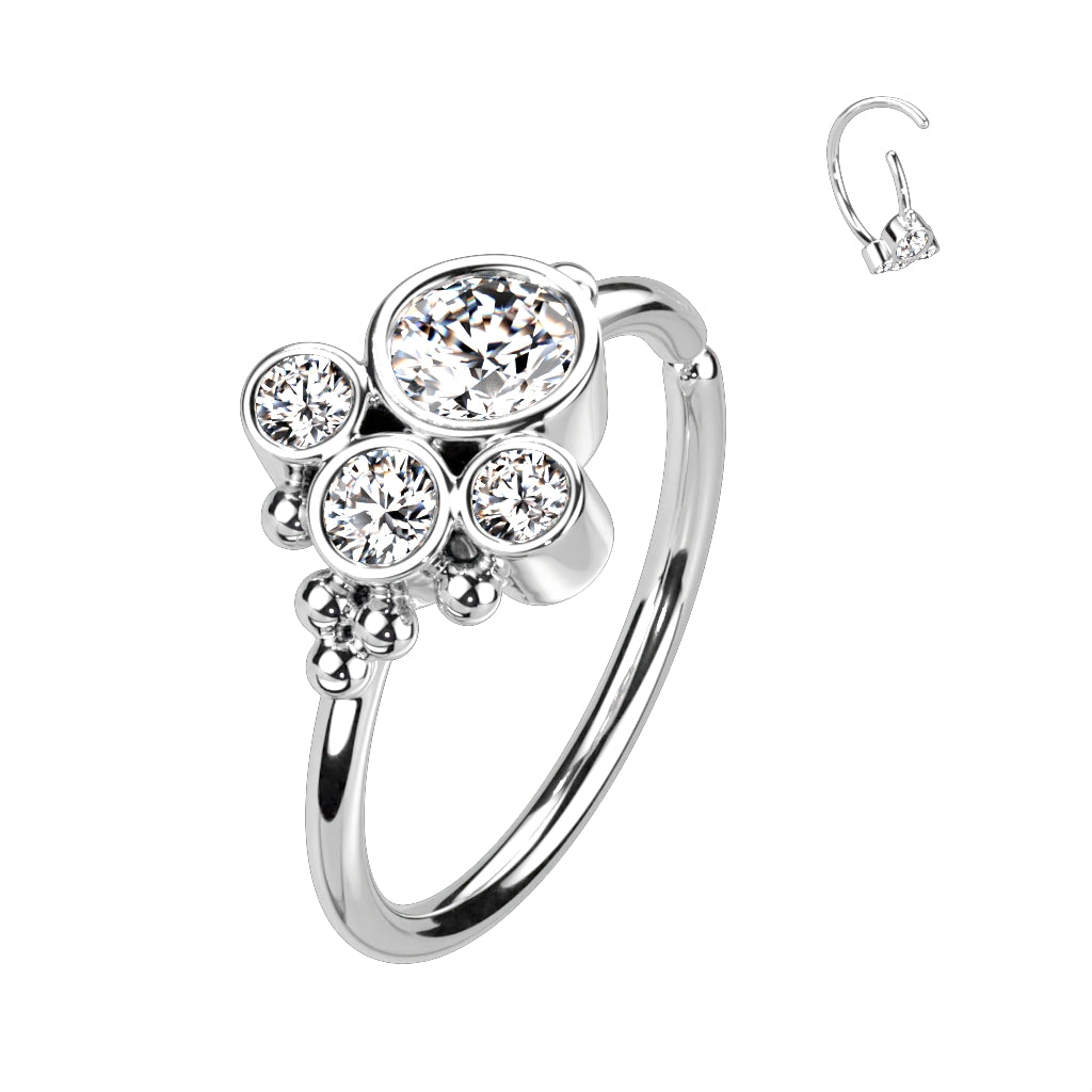 Round CZ and Ball Cluster Bendable Hoop - Platinum/Clear