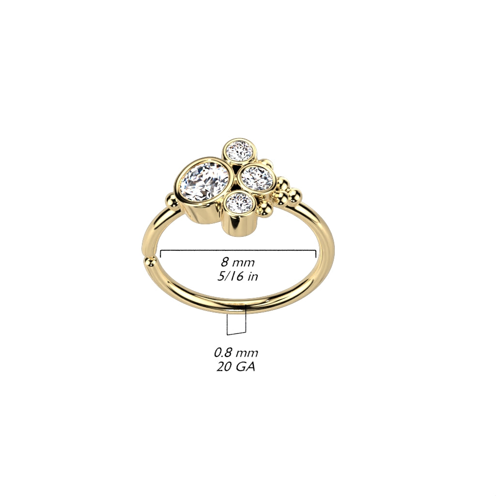 Round CZ and Ball Cluster Bendable Hoop size chart
