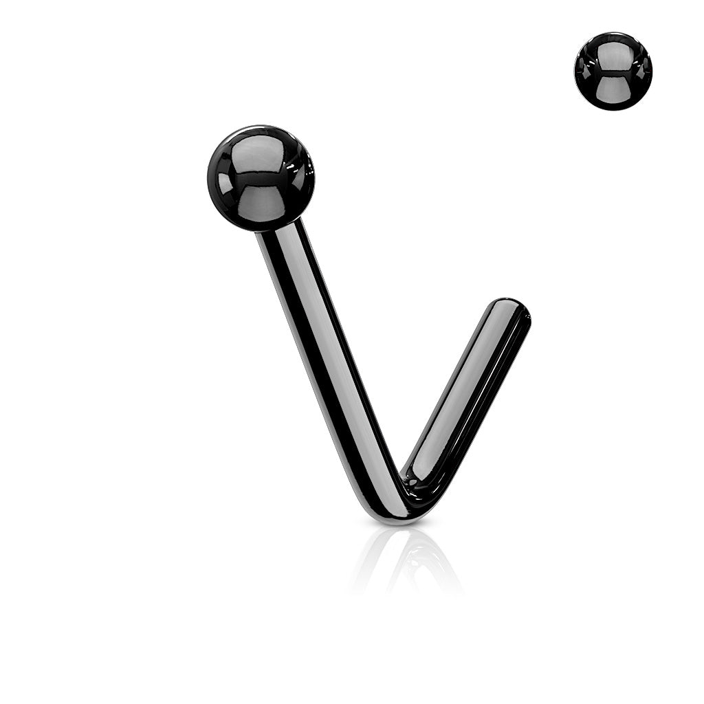 Ball End 316L Surgical Steel "L" Bend Nose Stud Rings - Black