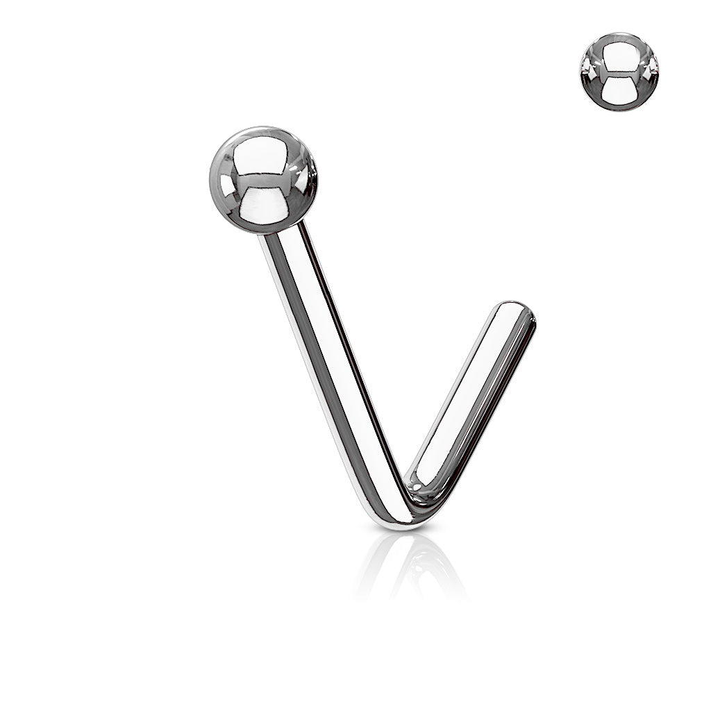 Ball End 316L Surgical Steel "L" Bend Nose Stud Rings - Steel