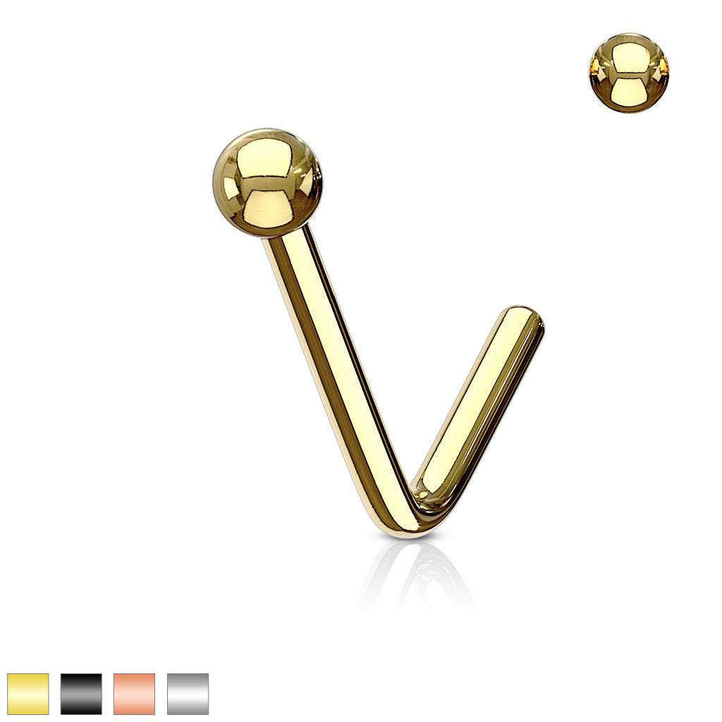 Ball End 316L Surgical Steel "L" Bend Nose Stud Rings - all colors