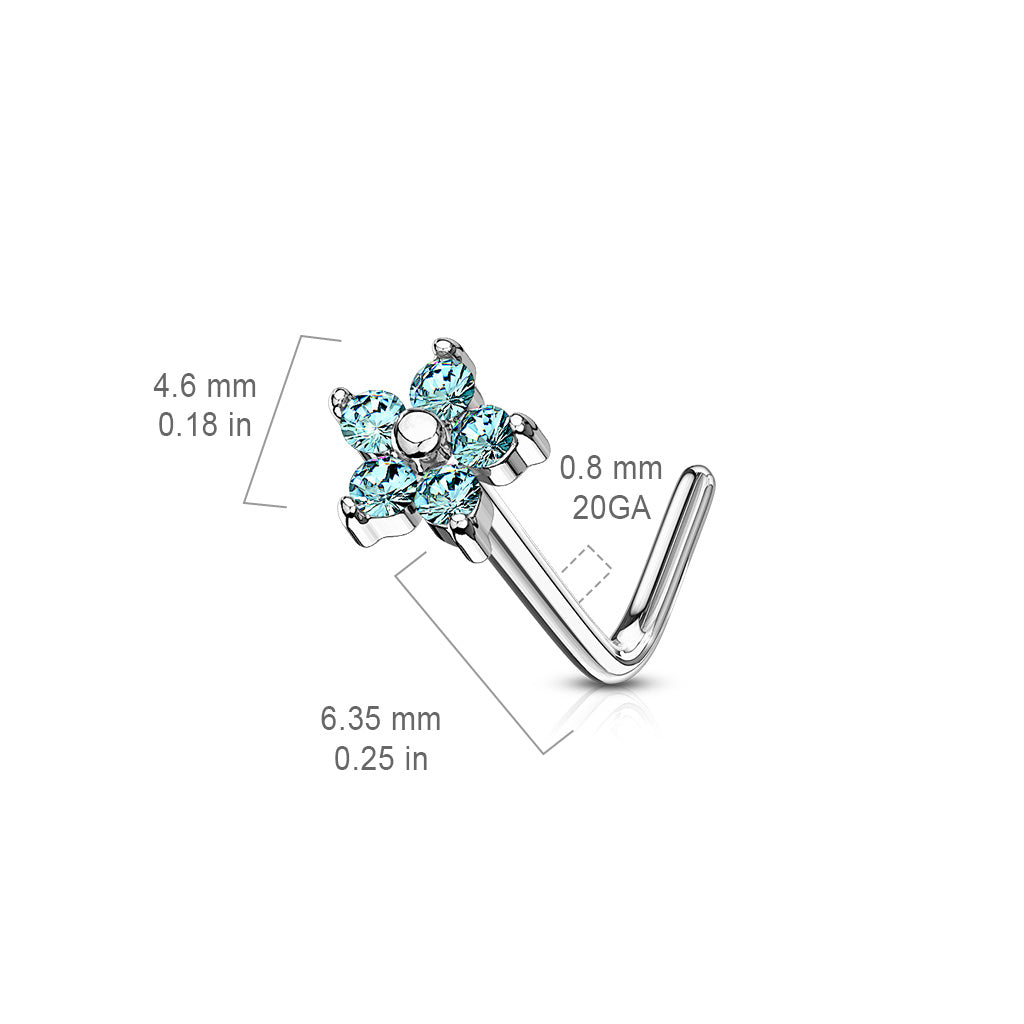 Five CZ Flower L-Bend Nose Stud size chart