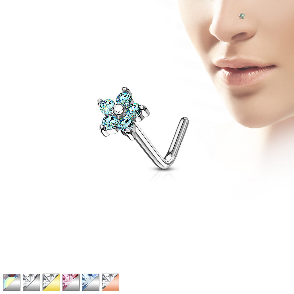 Five CZ Flower L-Bend Nose Stud - all colors