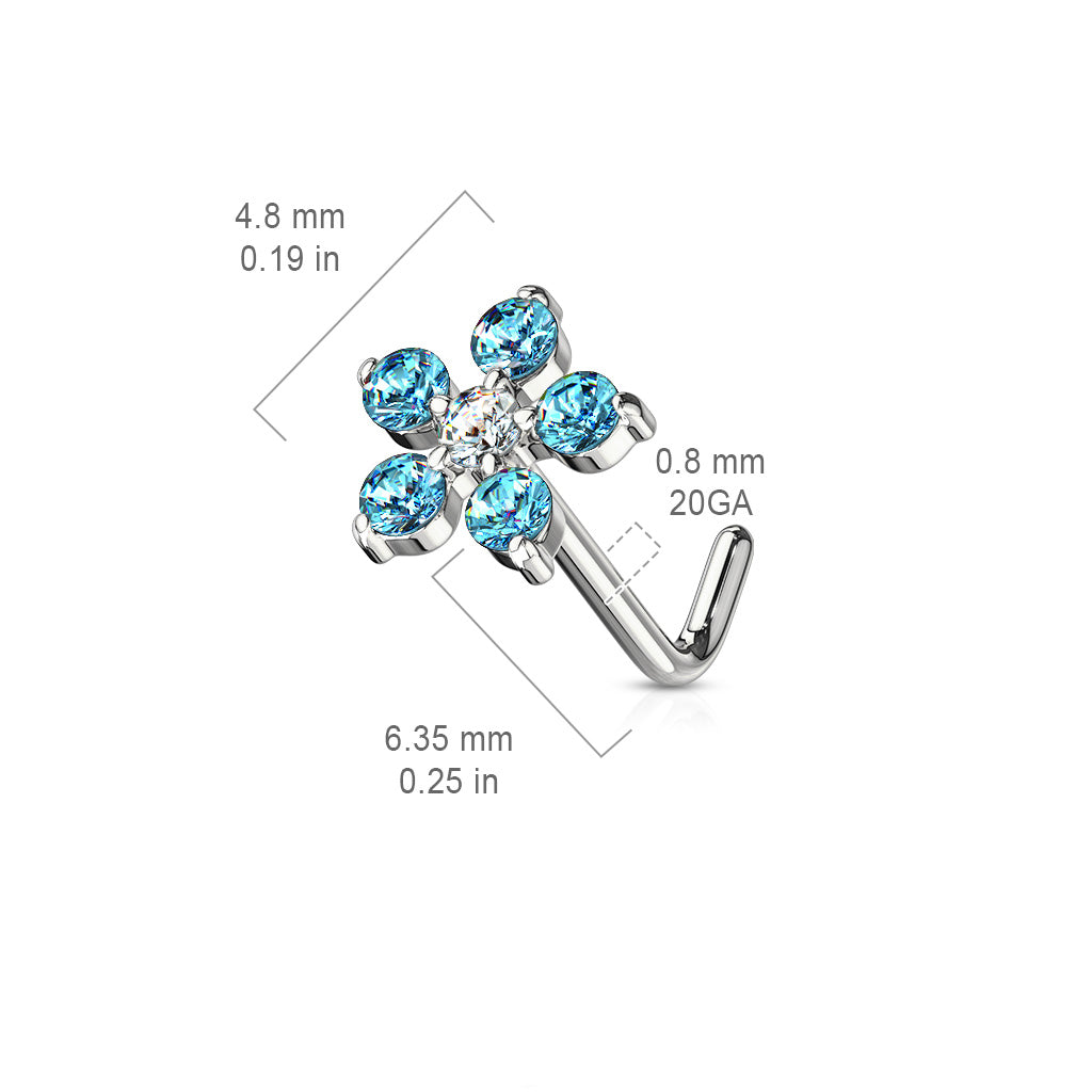 6 CZ Flower 316L Surgical Steel L Bend Nose Stud Rings size chart