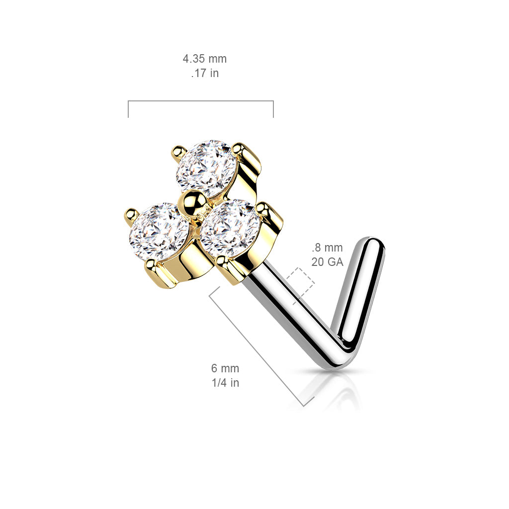 Opalite Crystal Stone Set Triangle 316L Surgical Steel L Bend Nose Stud Rings size chart