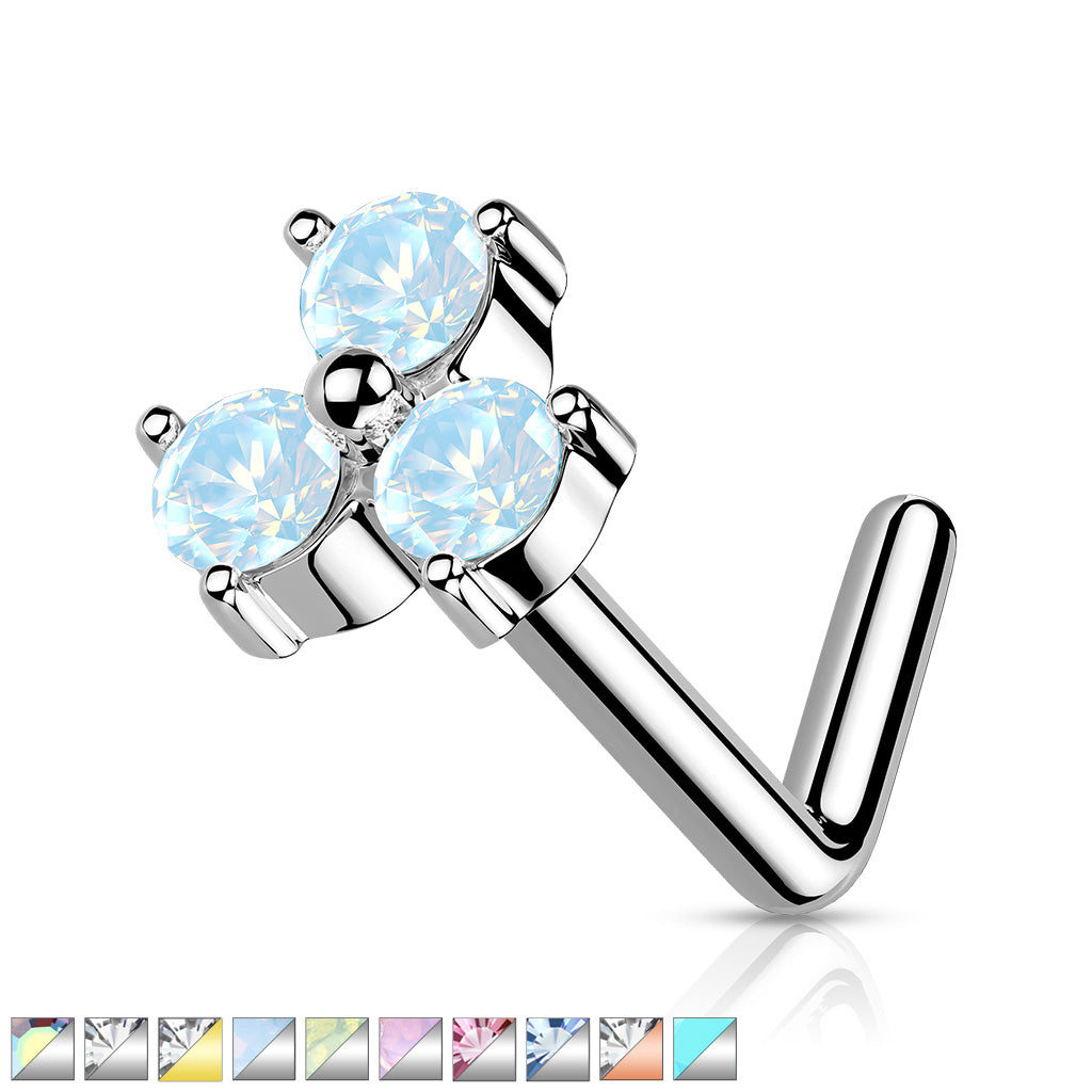 Opalite Crystal Stone Set Triangle 316L Surgical Steel L Bend Nose Stud Rings - all colors