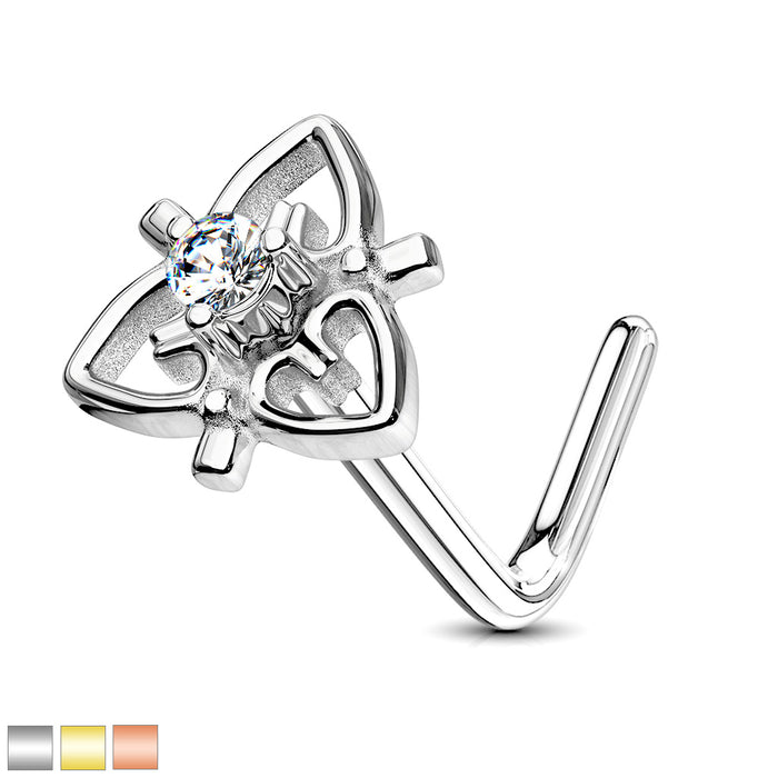 CZ Center Heart Filigree Top 316L Surgical Steel L Bend Nose Stud Rings