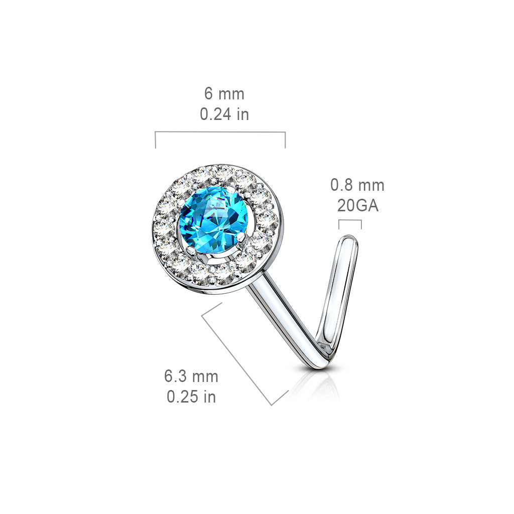 Double Tiered Round CZ Center Top 316L Surgical Steel L Bend Nose Stud Rings size chart