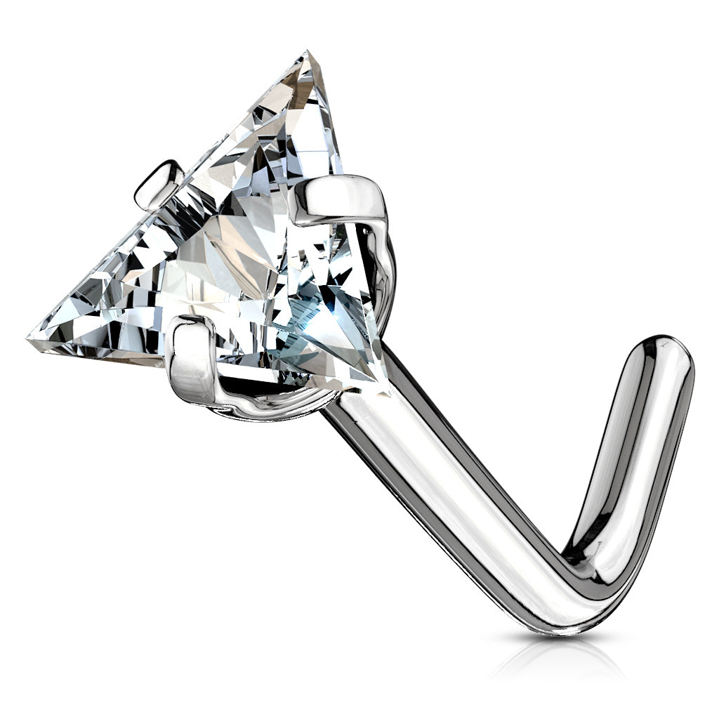 Triangle CZ Top 316L Surgical Steel L Bend Nose Stud Rings - Clear