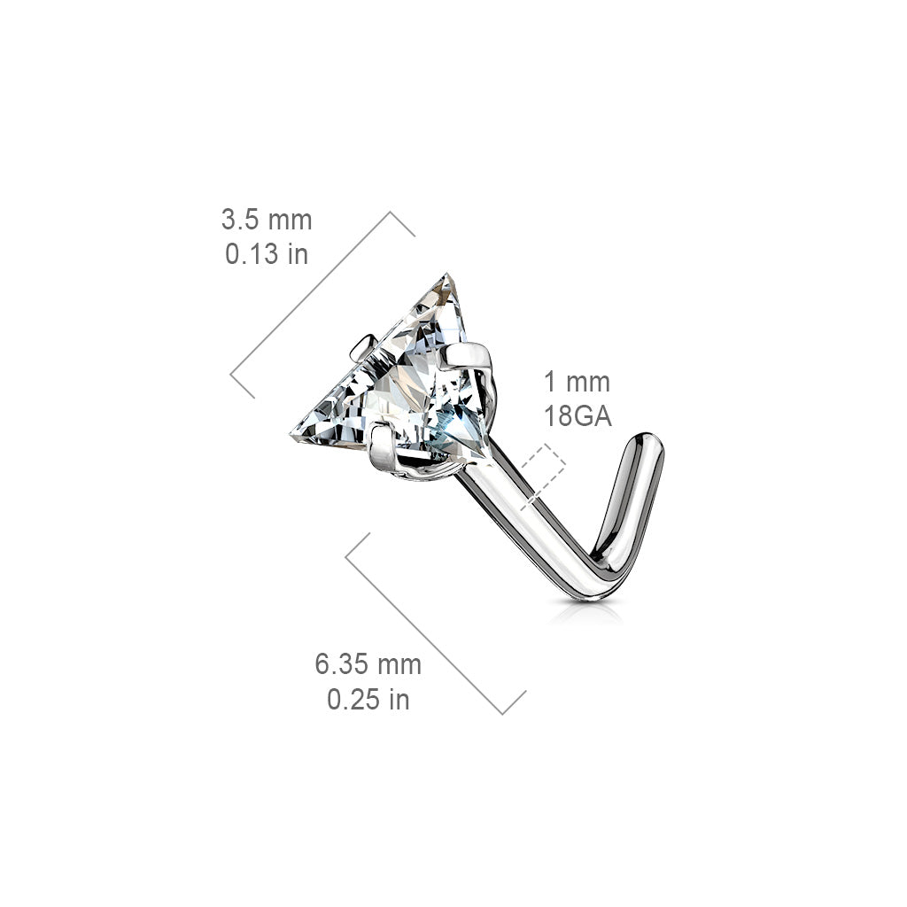 Triangle CZ Top 316L Surgical Steel L Bend Nose Stud Rings size chart