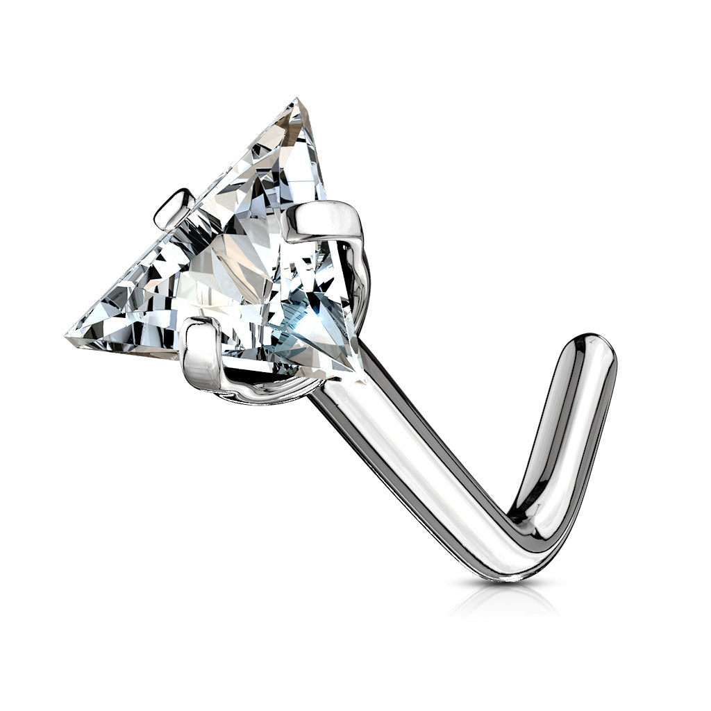 Triangle CZ Top 316L Surgical Steel L Bend Nose Stud Rings - all colors