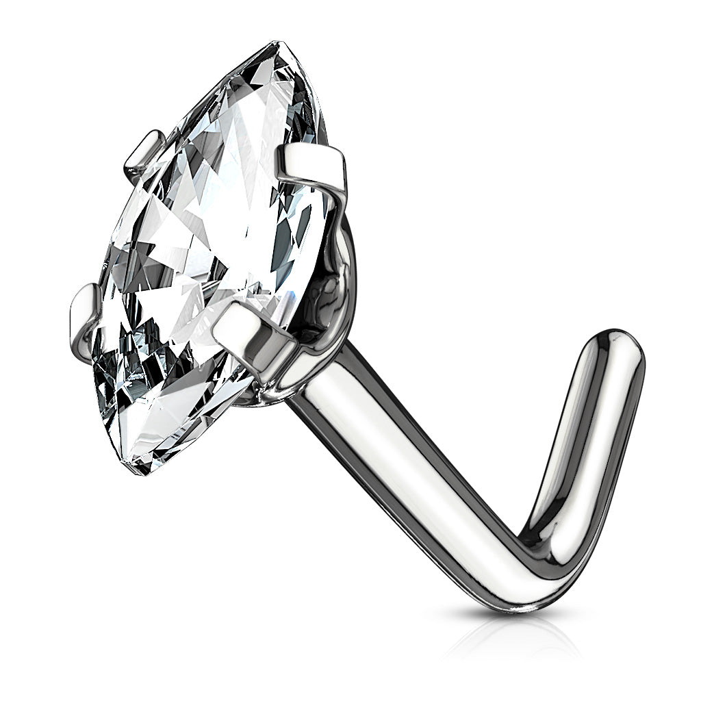Marquise CZ Top 316L Surgical Steel L Bend Nose Stud Rings - Clear