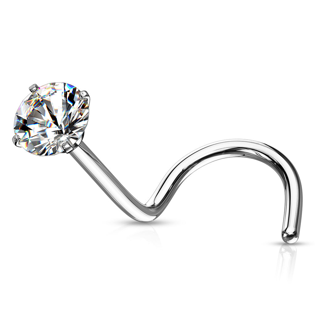 Prong Set Round CZ Top 316L Surgical Steel Nose Screw Rings - Clear
