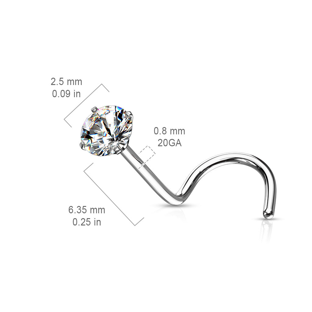 Prong Set Round CZ Top 316L Surgical Steel Nose Screw Rings size chart
