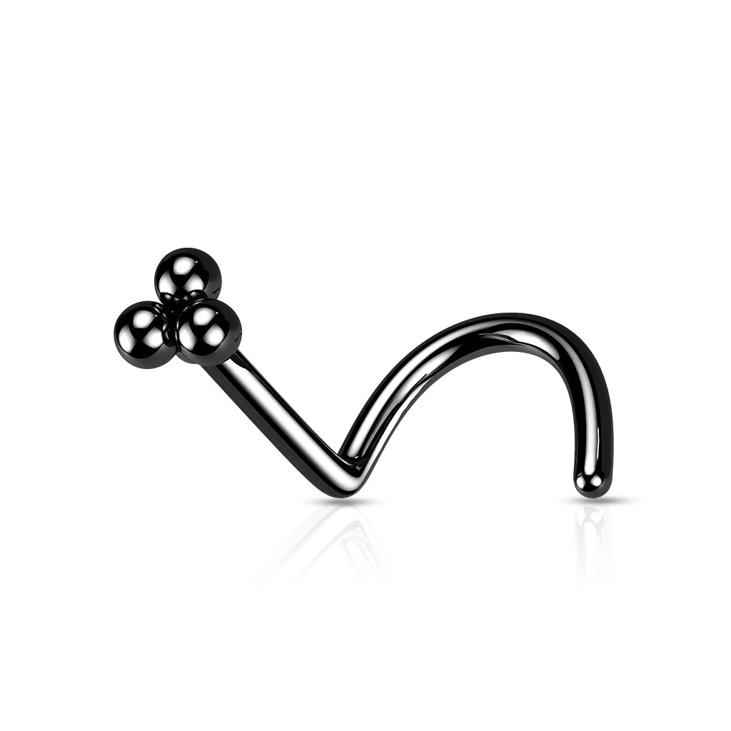 3 Ball Cluster Top 316L Surgical Steel Nose Screw Rings - Black