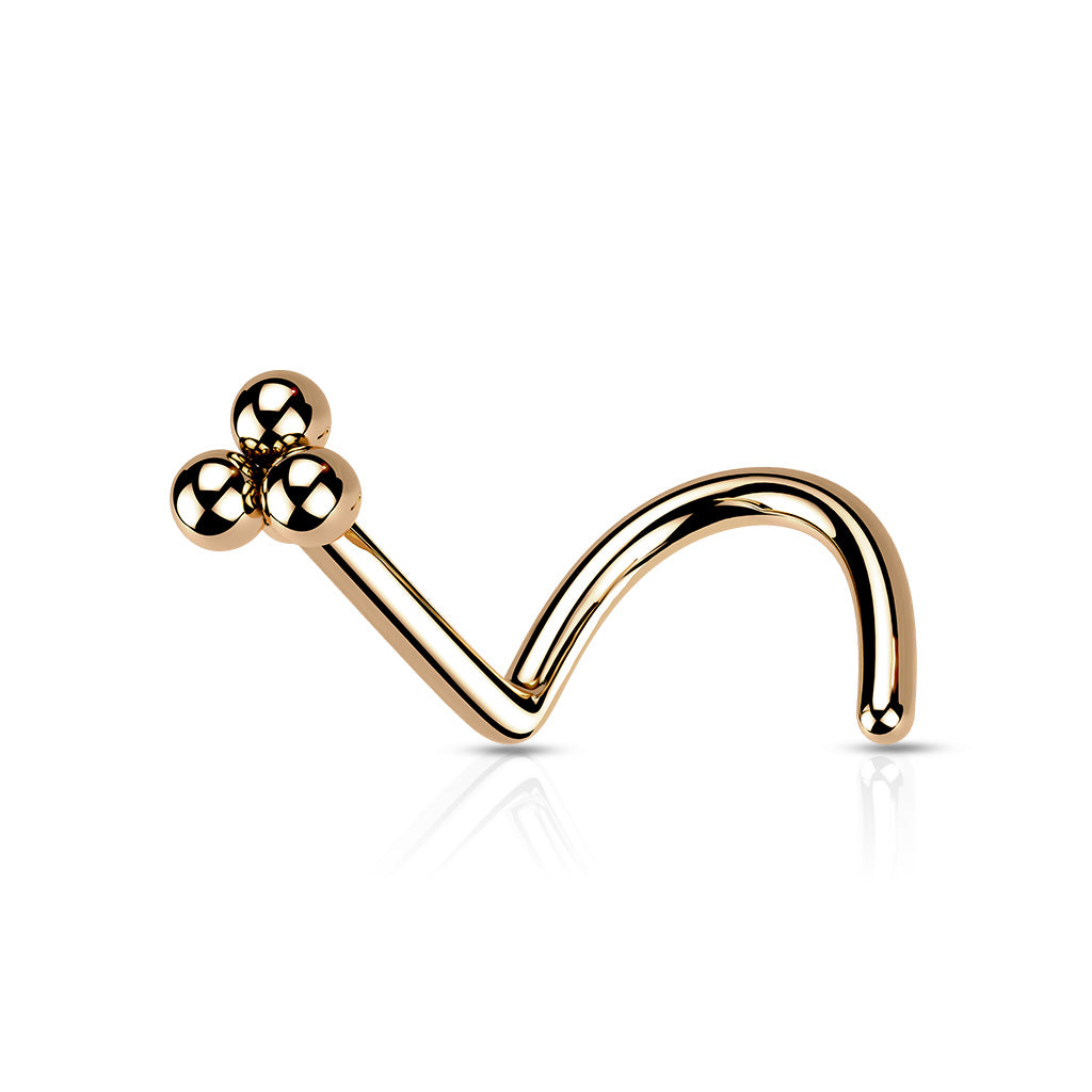 3 Ball Cluster Top 316L Surgical Steel Nose Screw Rings - Rose Gold