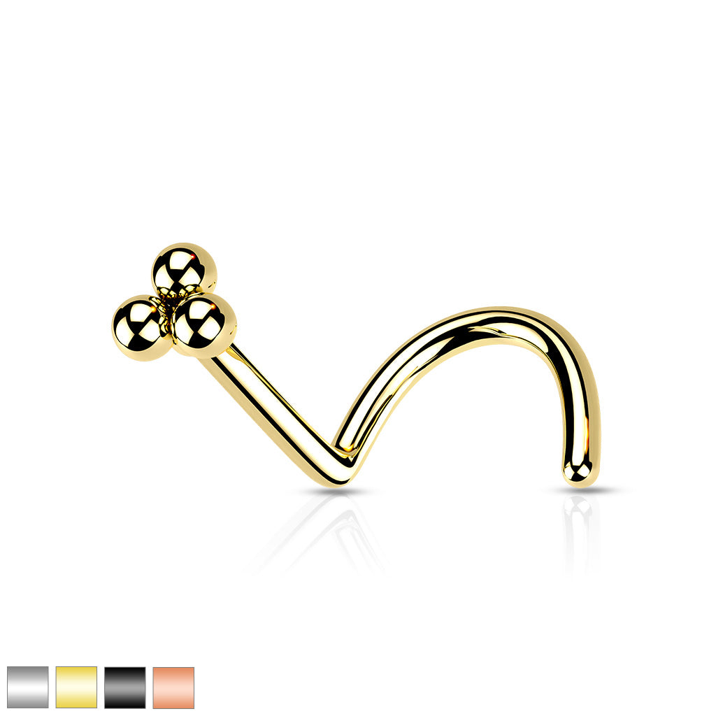 3 Ball Cluster Top 316L Surgical Steel Nose Screw Rings - all colors