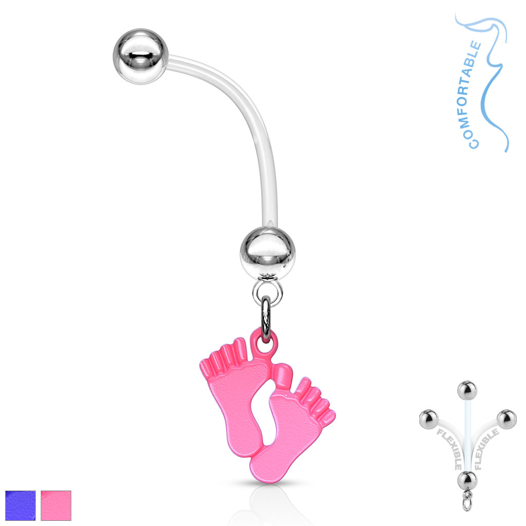 Baby Feet Epoxy Dangle Bio Flex Pregnancy Navel Ring - all colors