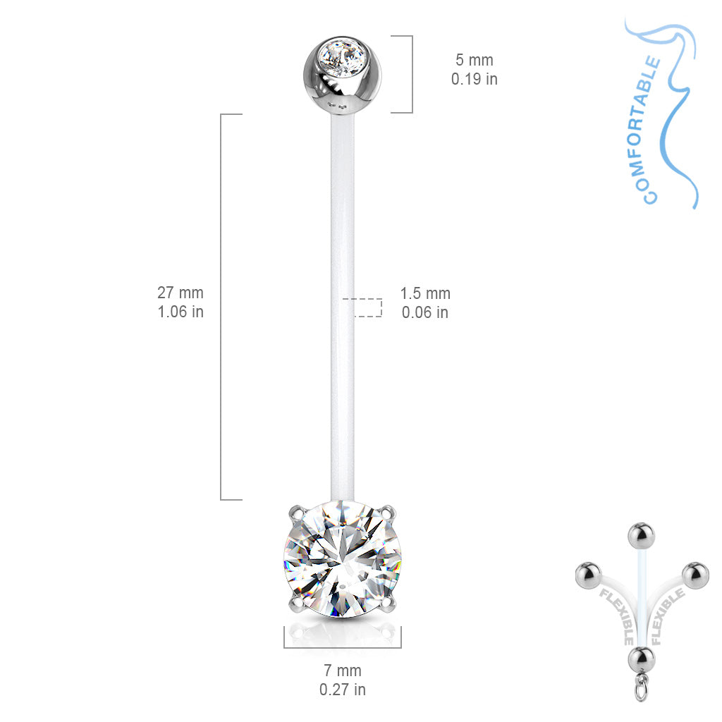 Double Jeweled Prong Set Round CZ Pregnancy Belly Rings Bioflex with 316L Surgical Steel Balls size chart