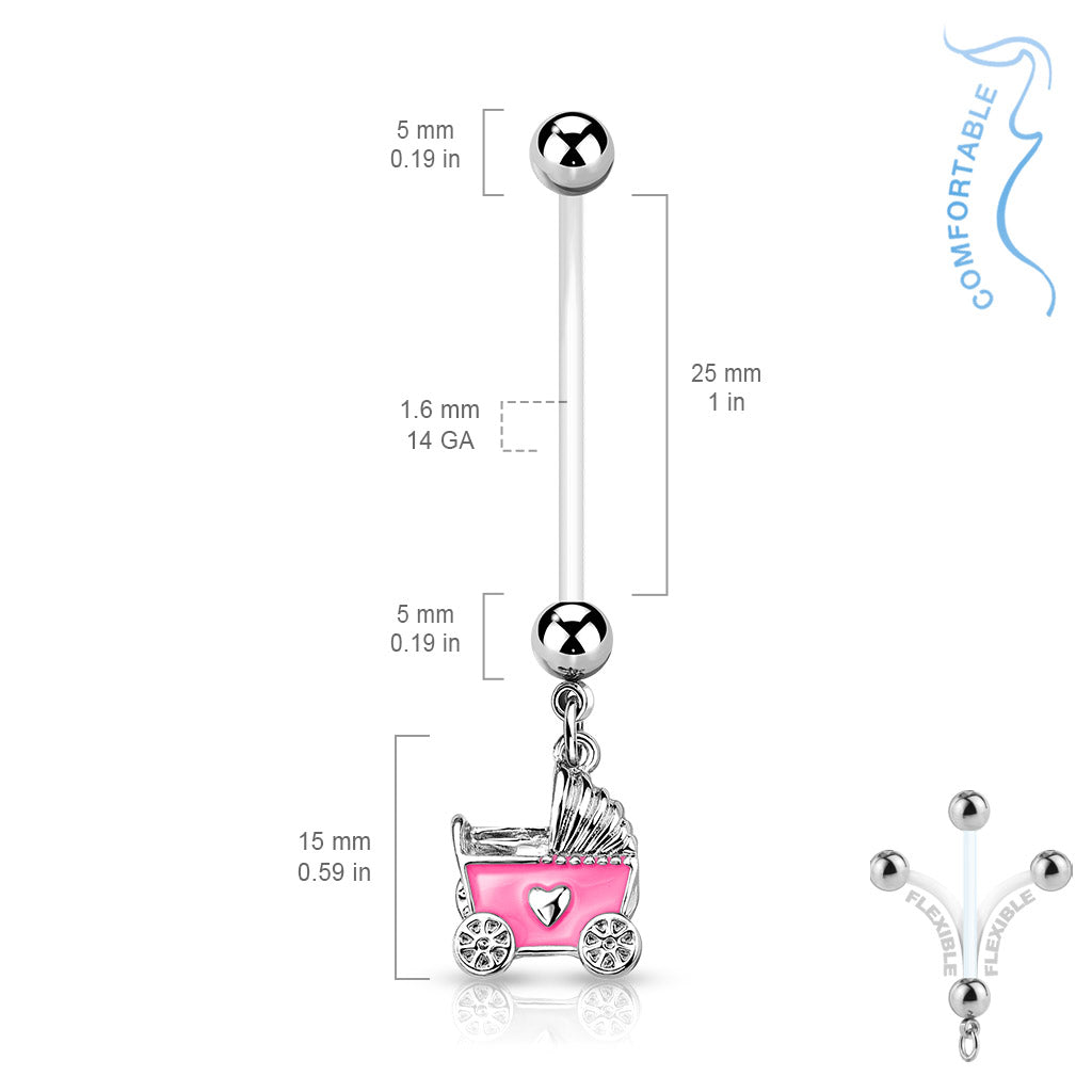 Baby Stroller Pregnancy Belly Ring Bioflex with 316L Surgical Steel Balls size chart