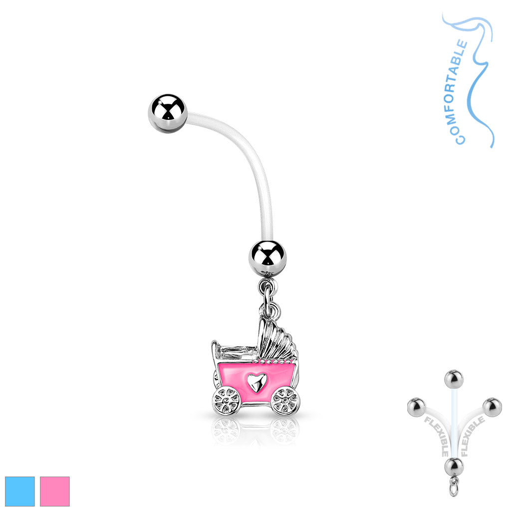 Baby Stroller Pregnancy Belly Ring Bioflex with 316L Surgical Steel Balls - all colors