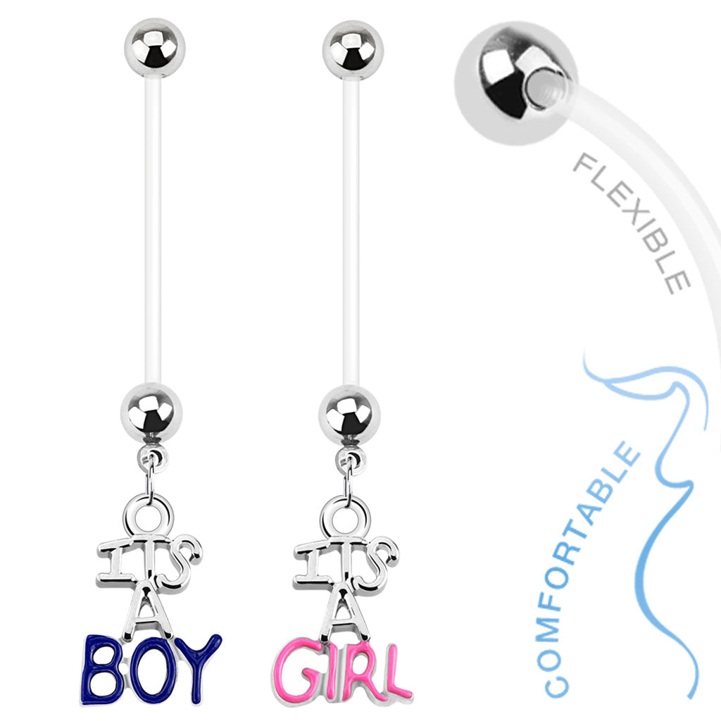 Baby Gender Dangle Bio Flex Pregnancy Navel Ring - all colors