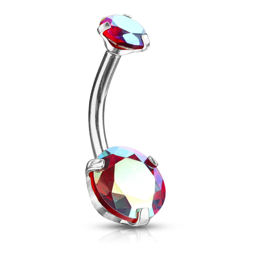 Round AB Zircon Prong Set Internally Threaded Top All 316L Surgical Steel Belly Button Rings - AB Red