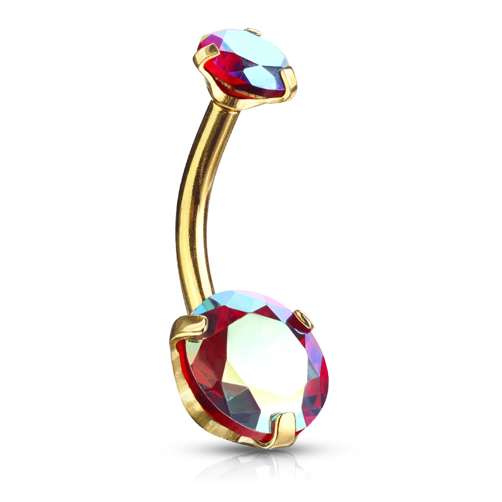 Round AB Zircon Prong Set Internally Threaded Top All 316L Surgical Steel Belly Button Rings - Gold/AB Red