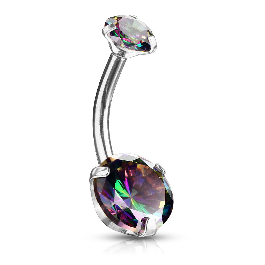 Round AB Zircon Prong Set Internally Threaded Top All 316L Surgical Steel Belly Button Rings - Vitrail Medium