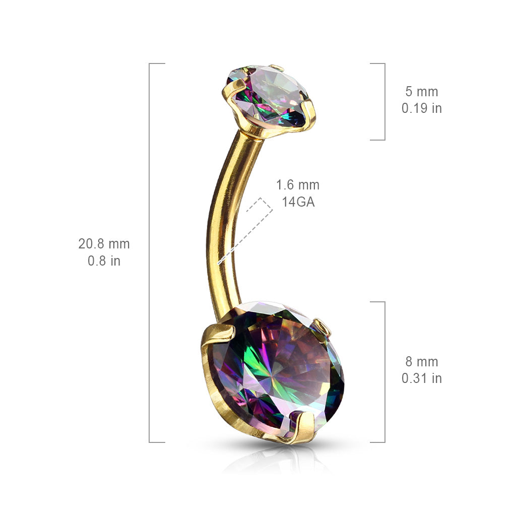 Round AB Zircon Prong Set Internally Threaded Top All 316L Surgical Steel Belly Button Rings size chart