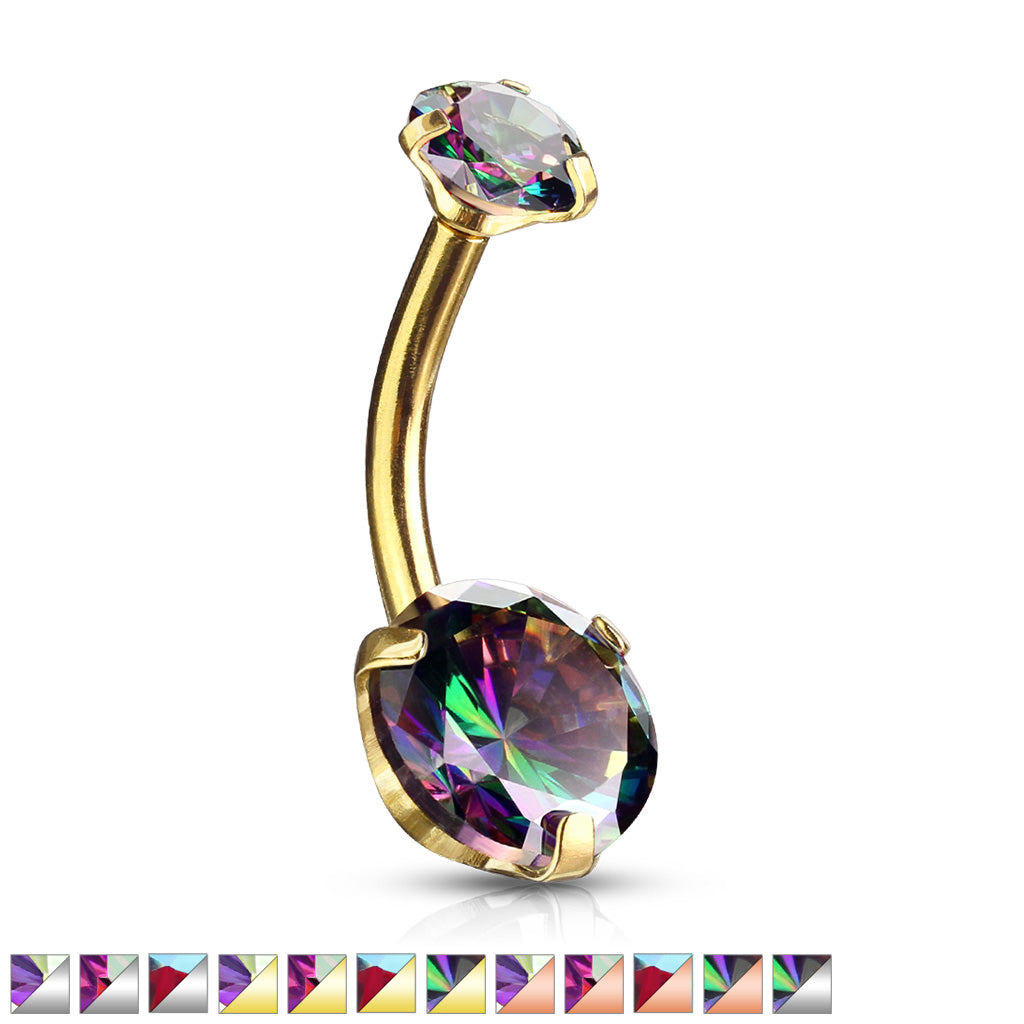 Round AB Zircon Prong Set Internally Threaded Top All 316L Surgical Steel Belly Button Rings - all colors