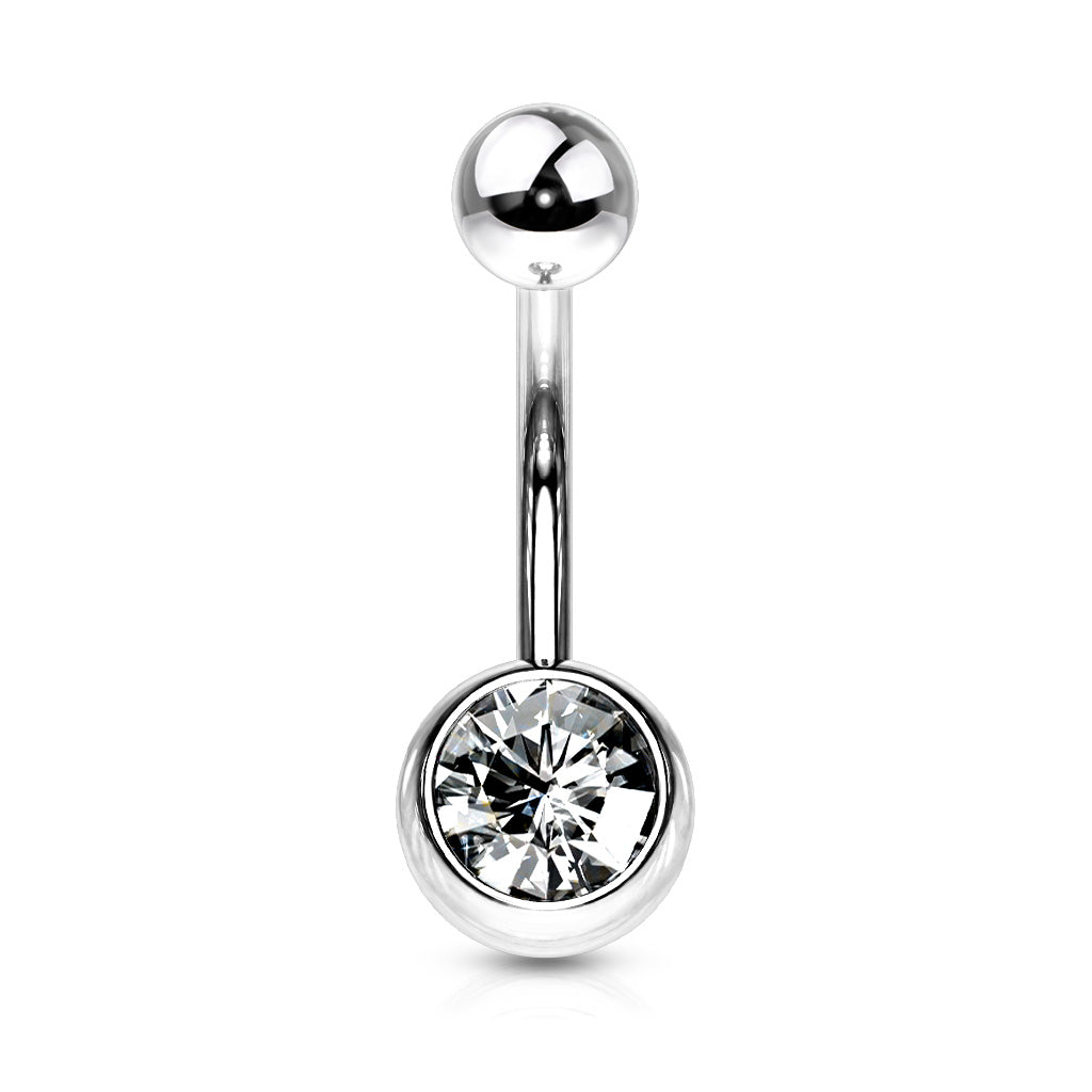 Press Fit Gem on 8mm Ball 316L Surgical Stainless Steel Navel Ring - Clear