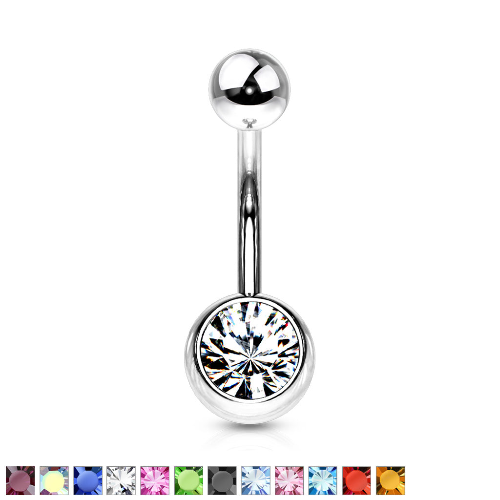 Press Fit Gem on 8mm Ball 316L Surgical Stainless Steel Navel Ring - all colors