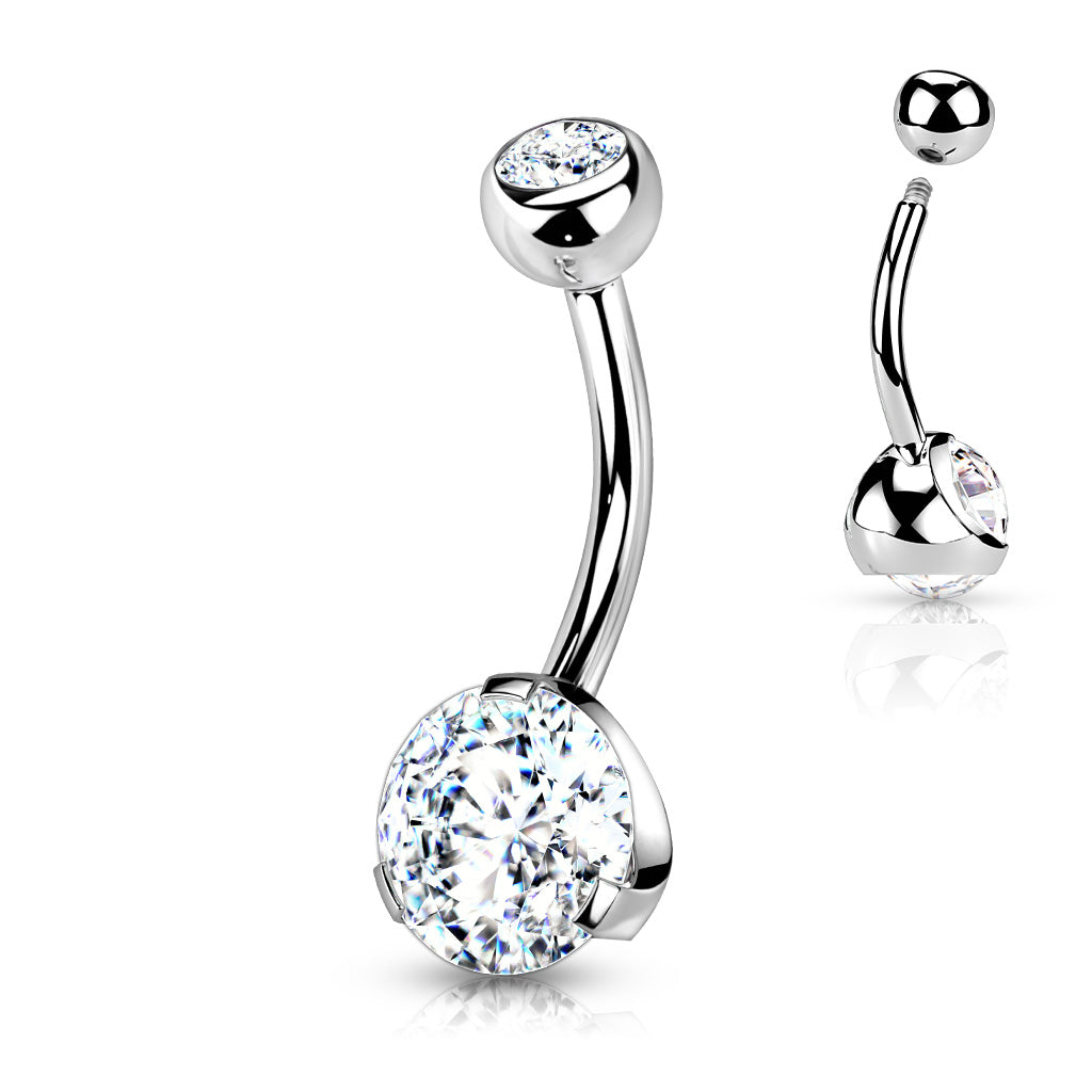Prong Set CZ 316L Surgical Steel Navel Ring - Clear