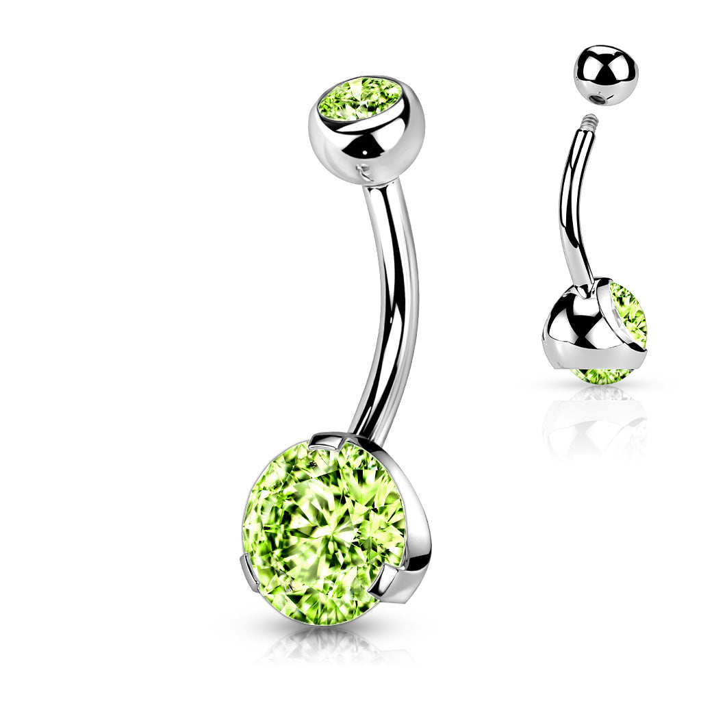 Prong Set CZ 316L Surgical Steel Navel Ring - Green