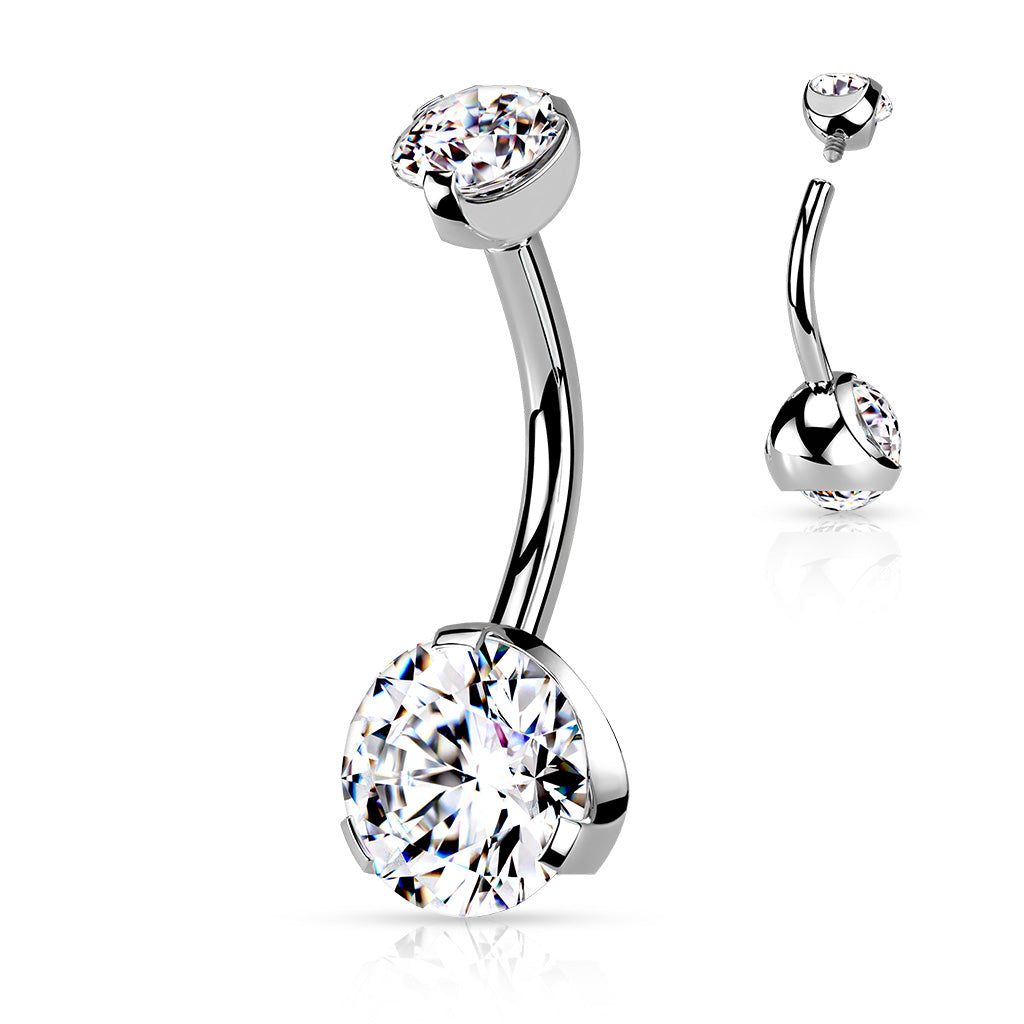 Prong Set Round CZ & Internally Threaded Prong Set CZ Top 316L Surgical Steel Navel Ring - Clear