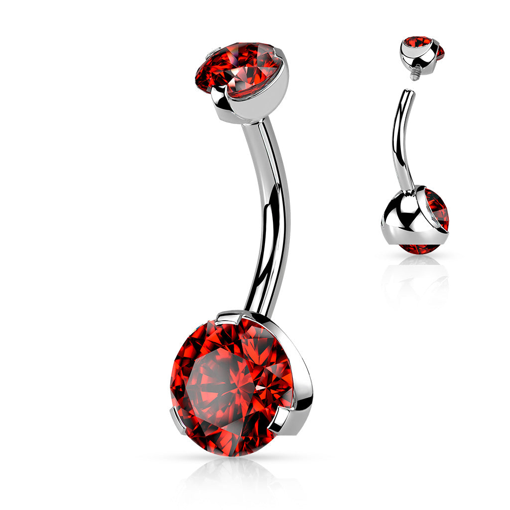 Prong Set Round CZ & Internally Threaded Prong Set CZ Top 316L Surgical Steel Navel Ring - Red
