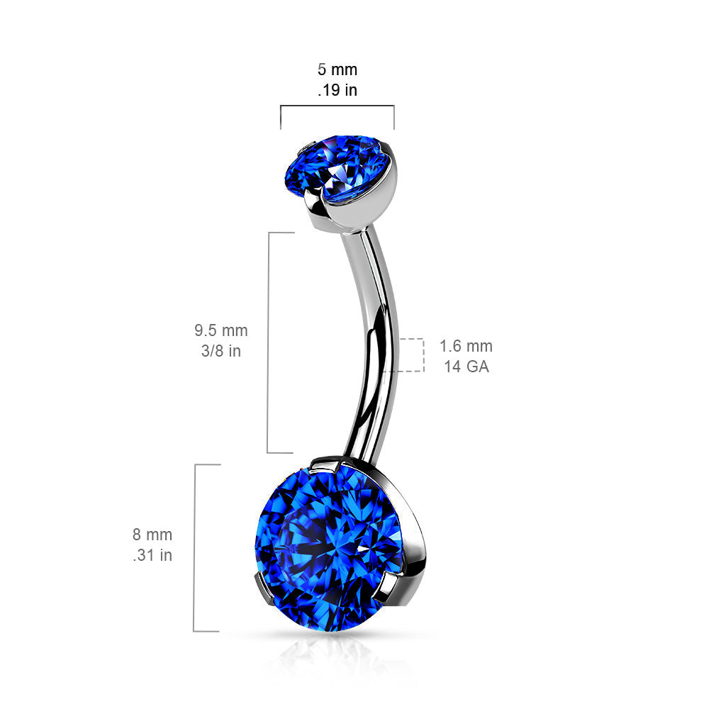 Prong Set Round CZ & Internally Threaded Prong Set CZ Top 316L Surgical Steel Navel Ring size chart