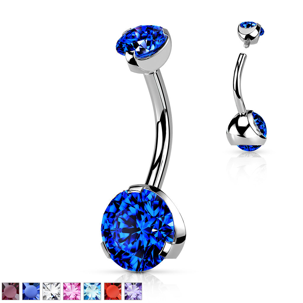 Prong Set Round CZ & Internally Threaded Prong Set CZ Top 316L Surgical Steel Navel Ring - all colors