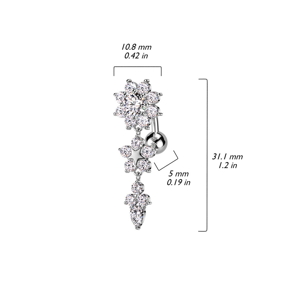316L Surgical Steel Double Flower Top Drop Dangle Belly Button Ring size chart
